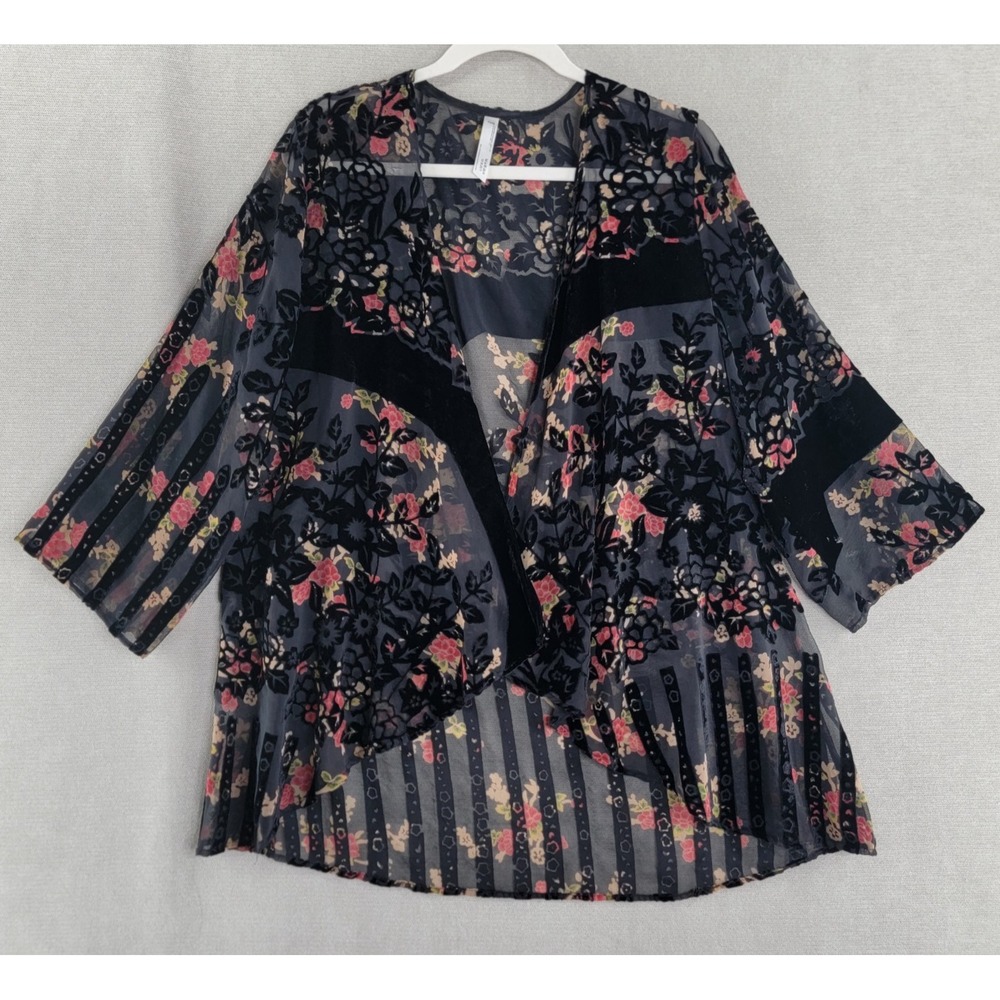 Urban Outfitters Top Velvet Burnout Kimono Whimsigoth Open Wrap One Size Black